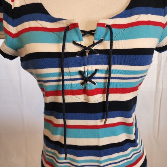 CHAPS Women's Stripped Lace Up Tee - Picture 4 of 11